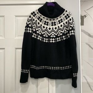Tommy Hilfiger Black and White Fairisle Turtleneck Sweater Size Large